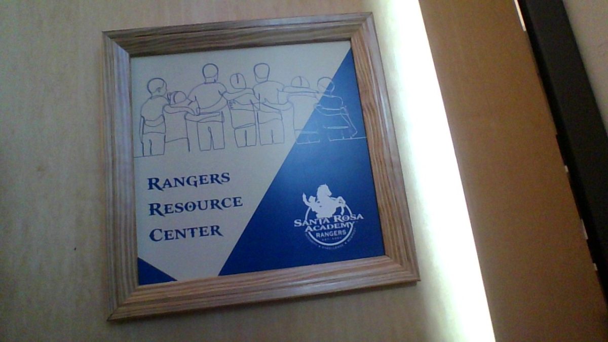 The Ranger Resource Center sign is in the library. A new edition to Santa Rosa Academy after Mrs. Pasolini brought up the idea.  