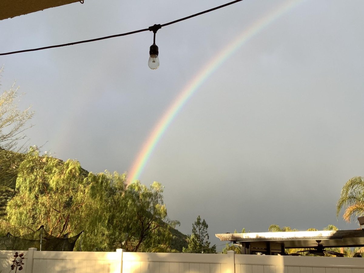 After the rainy weather, there was a bright rainbow in the midst of the dark clouds.
Photo taken on February 25, 2023, in Lake Elsinore.