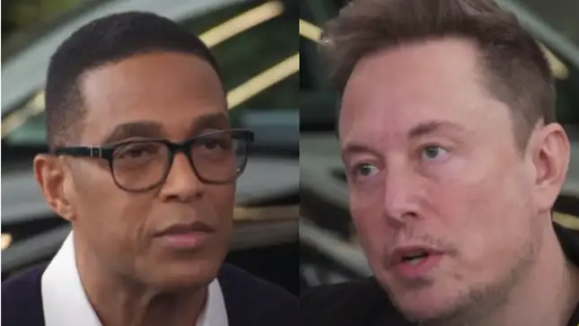 Image of Elon Musk and Don Lemon. The image shows a puzzled Don Lemon and disgruntled Musk.