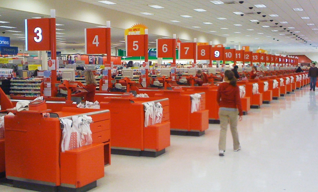 These are the checkout aisles in Target as you see theres not that much business.