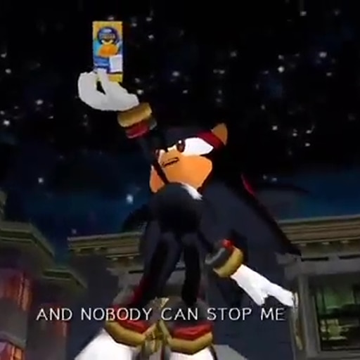 Shadow poses with his favorite snack in Sonic Adventure 2 (2001)