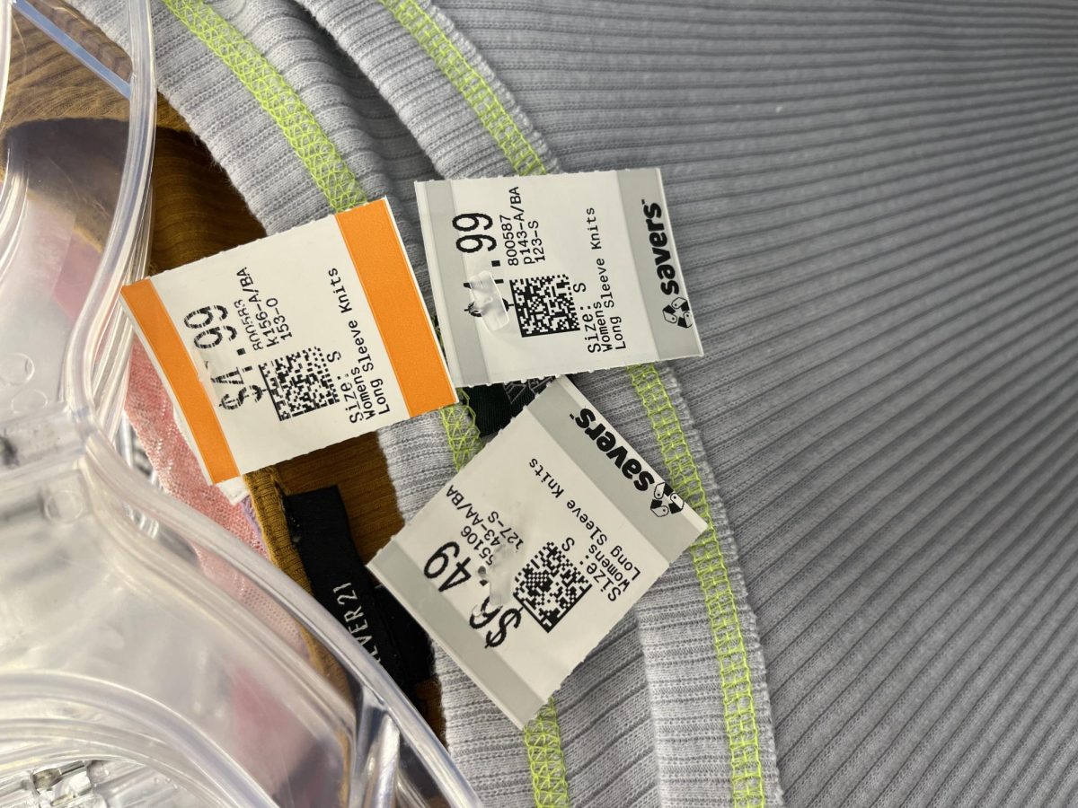 Close-up of price tage shows the affordable options available in a thrift store.