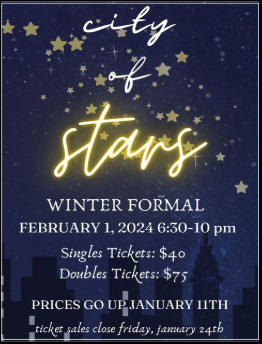 Winter Formal Flyer for the promotion of "City of Stars" created by Santa Rosa Academy Leadership