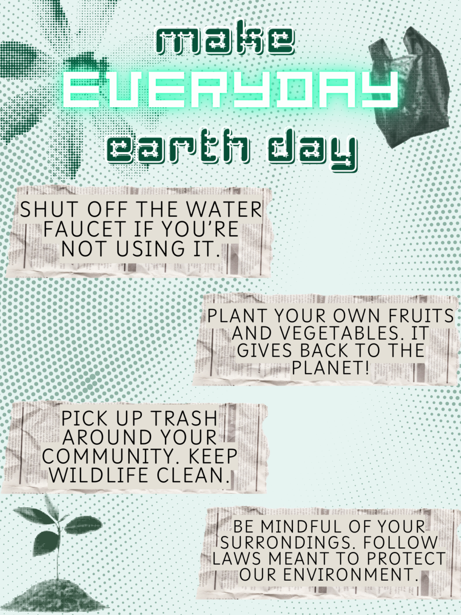 A flyer displaying ways to partake in Earth Day created by Gabbie Focht.
