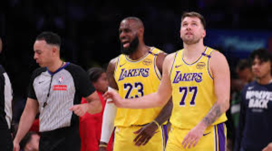 Lebron and Luka are fired up after the ref makes a questionable call.